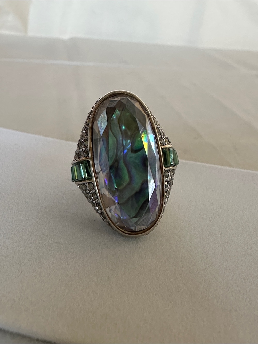 AKKAD Silver-Tone Blue Abalone Crystal Statement Ring - Picture 5 of 13